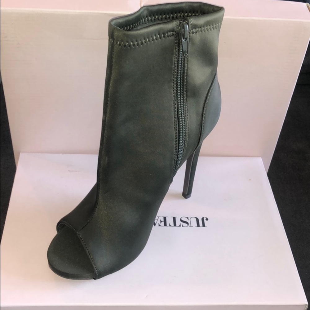Army green heeled booties